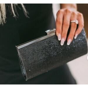 Black Silver Glitter Sparkle Sparkly Clutch Bag NEW